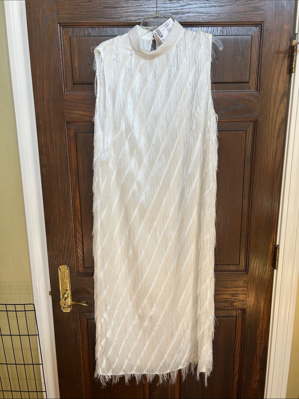 H&M Cream Fringe Sleeveless Maxi Dress with Beaded Neck